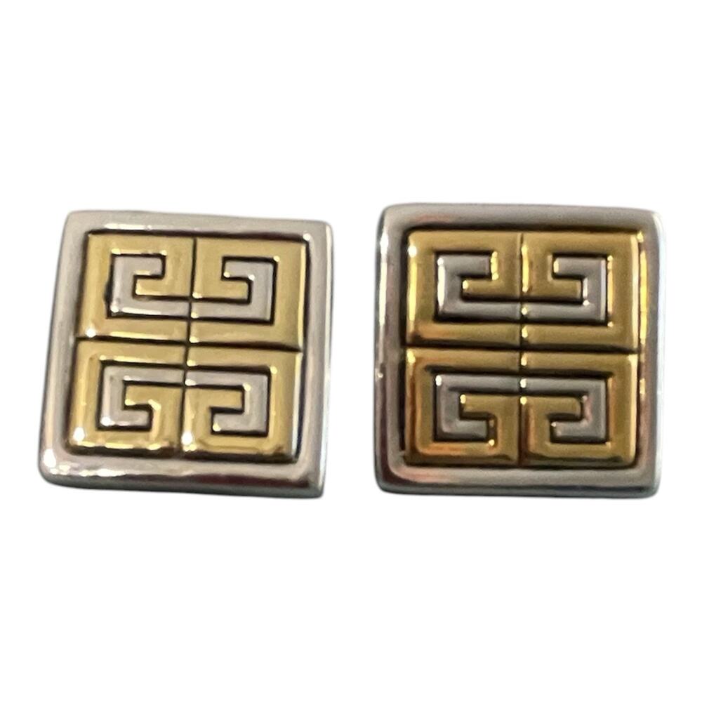 Vintage Givenchy 4G Logo Gold Tone Clip On Earrings 1980s Oversized Statement